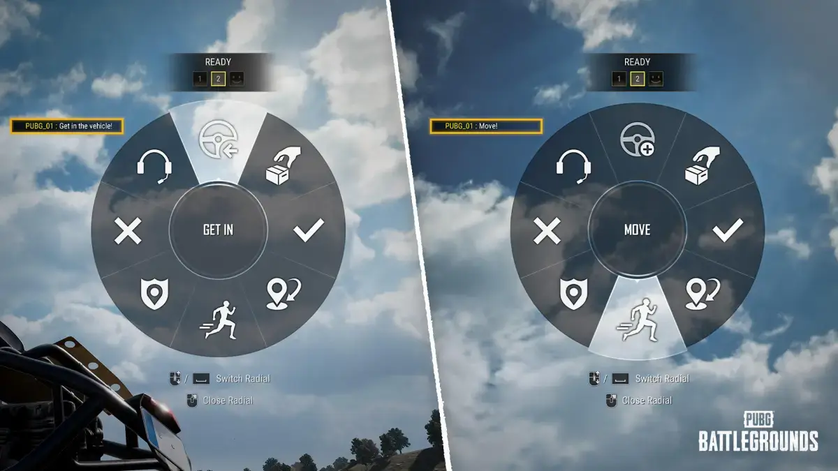 The revamped message wheel: Get in the vehicle and Move messages
