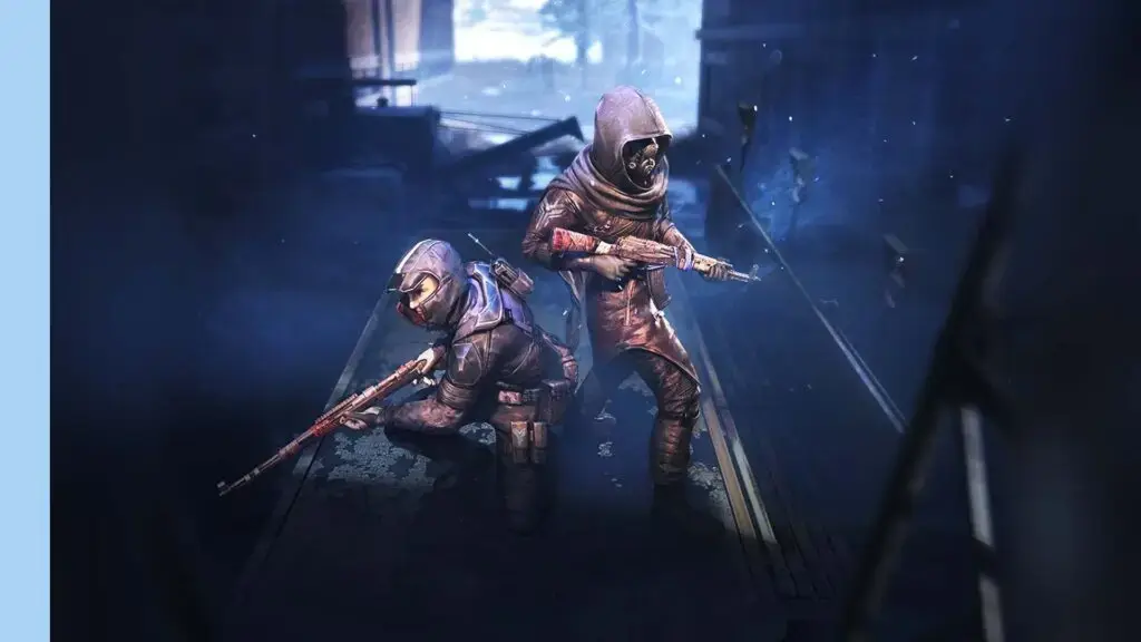 PUBG promotional artwork: two player characters in gas masks