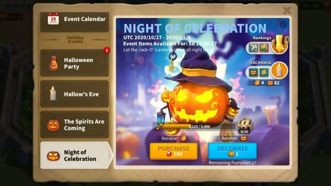 Rise of Kingdoms 2020 Halloween event: Night of Celebration screen