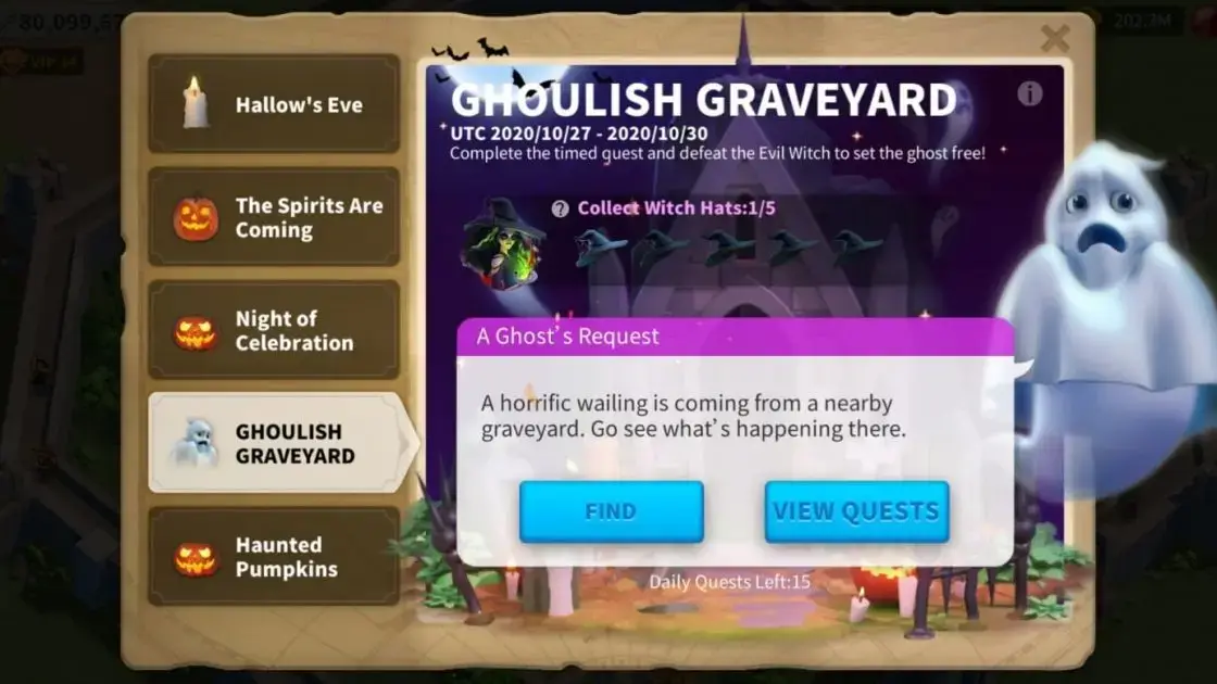 Rise of Kingdoms Ghoulish Graveyard: witch hat quests (2020)